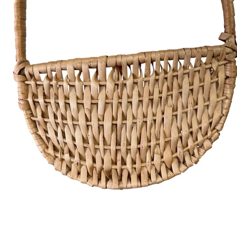 Vintage Woven Wall Basket with Handle Tan Colored